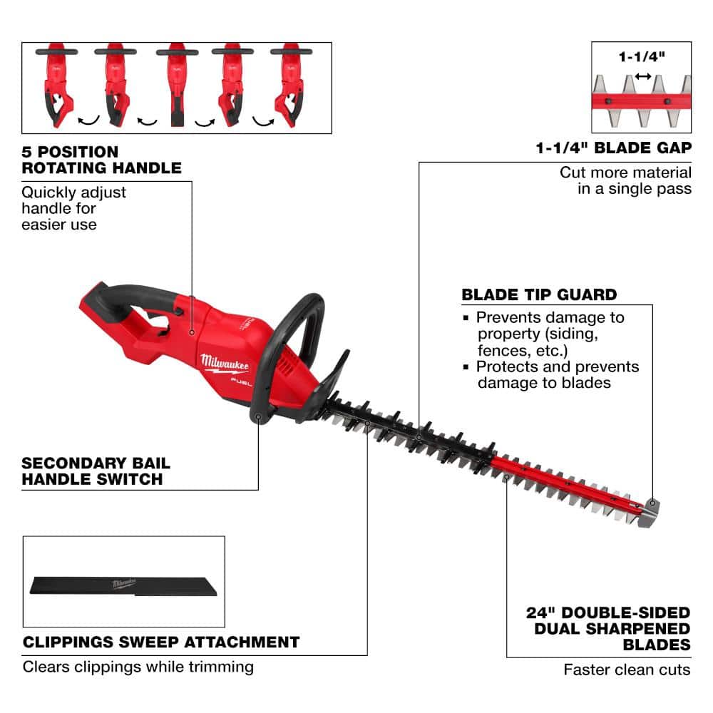Milwaukee M18 FUEL 18-Volt 24 in. Brushless Cordless Battery Powered Hedge Trimmer (Tool-Only) 3033-20