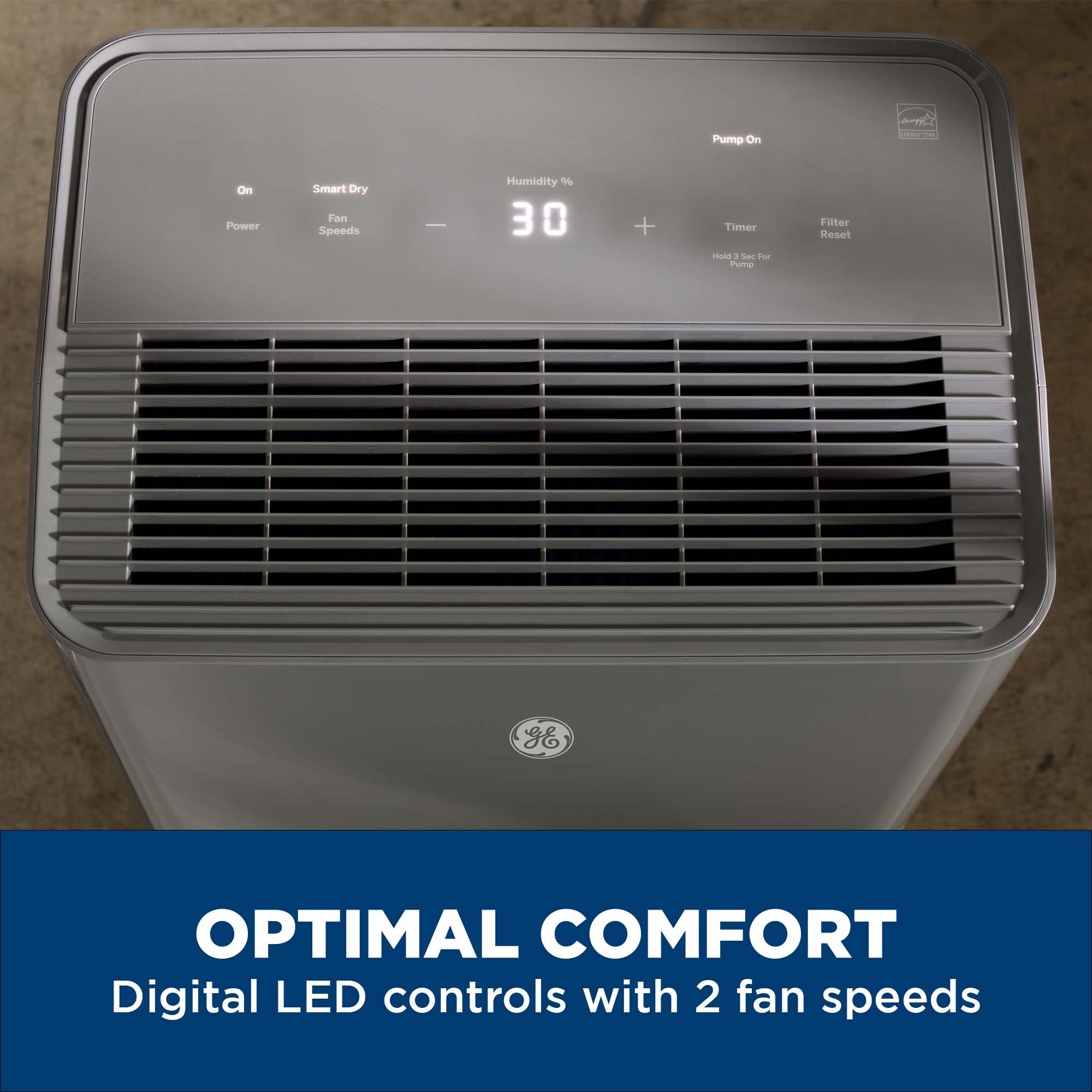 GE 1.88-Gallon 50 -Pint 2 -Speed with Built-In Pump ENERGY STAR Certified (For Rooms 3001+ Square Feet) Gray