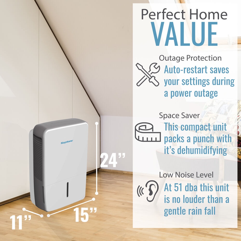Keystone 1.8-Gallon 50 -Pint 3 -Speed Dehumidifier with Built-In Pump ENERGY STAR Certified (For Rooms 3001+ Square Feet) White