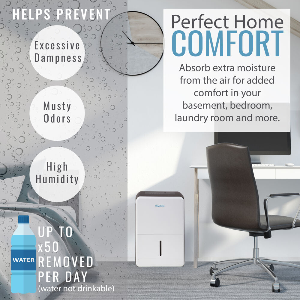 Keystone 1.8-Gallon 50 -Pint 3 -Speed Dehumidifier with Built-In Pump ENERGY STAR Certified (For Rooms 3001+ Square Feet) White