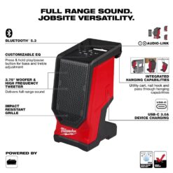 Milwaukee M18 18V Lithium-Ion Cordless Wireless Bluetooth Jobsite Speaker (Tool-Only) 2954-20