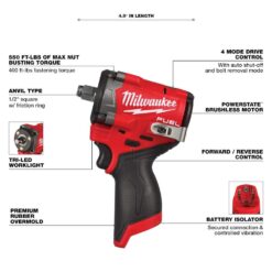 Milwaukee M12 FUEL 12V Lithium-Ion Brushless Cordless Stubby 1/2 in. Impact Wrench with Pin Detent (Tool-Only) 2563P-20