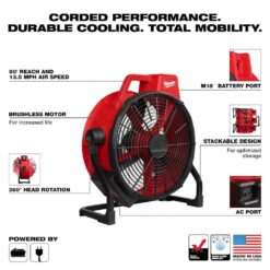 Milwaukee M18 Brushless Cordless Hybrid 18 in. Variable Speed Fan (Tool Only) 0821-20