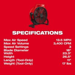 Milwaukee M18 Brushless Cordless Hybrid 18 in. Variable Speed Fan (Tool Only) 0821-20