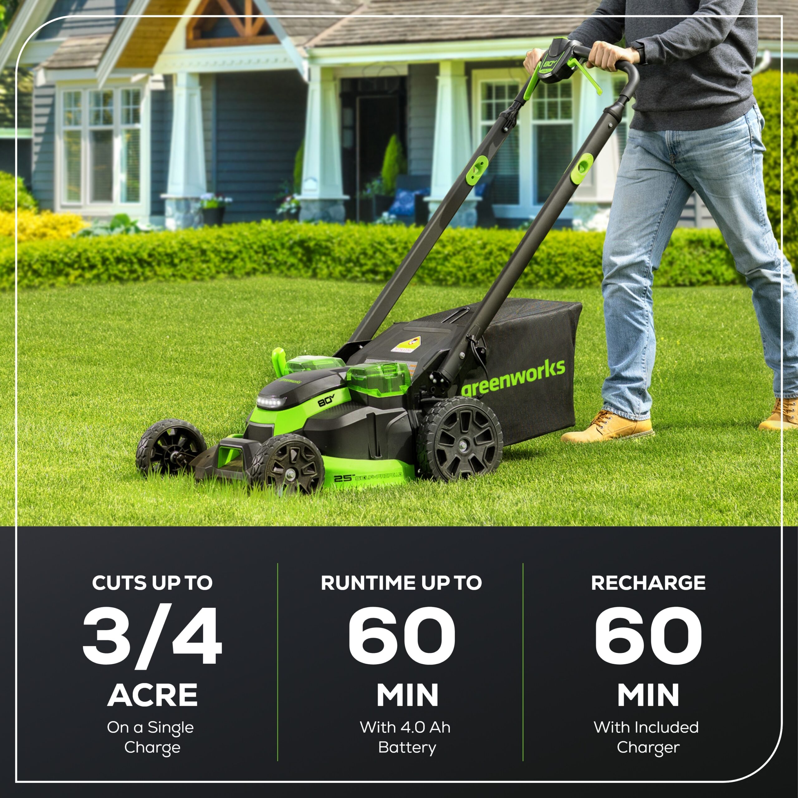Greenworks 80-volt, 25-in Self Propelled Battery Walk Mower with (1) 4 Ah Battery Included