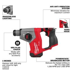 Milwaukee M12 FUEL 12V Lithium-Ion Brushless Cordless 5/8 in. SDS-Plus Rotary Hammer Drill (Tool-Only) 2508-20