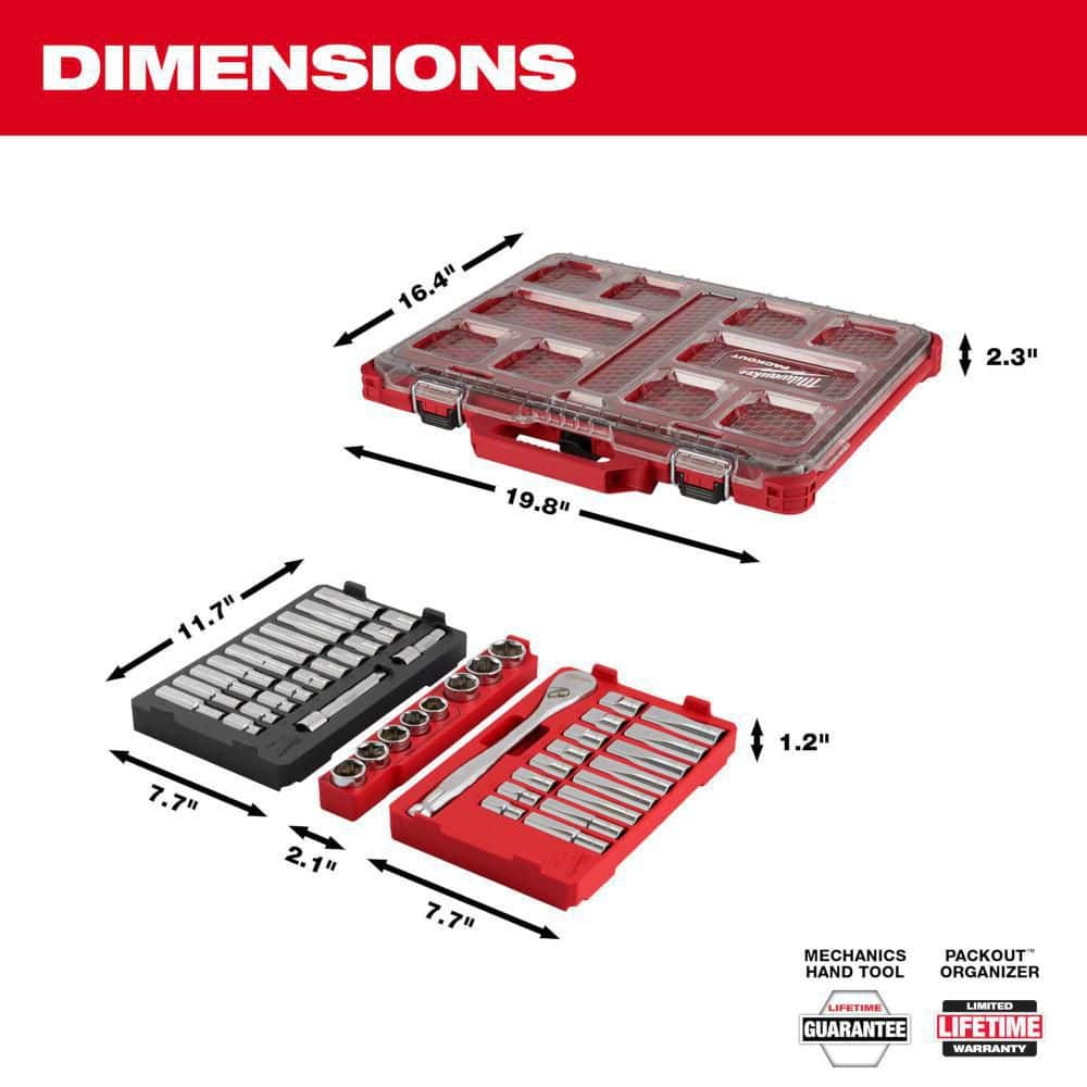Milwaukee 1/2 in. Drive SAE/Metric Ratchet and Socket Mechanics Tool Set with PACKOUT Case (47-Piece) 48-22-9487