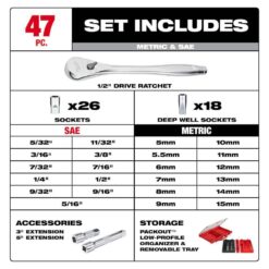 Milwaukee 1/2 in. Drive SAE/Metric Ratchet and Socket Mechanics Tool Set with PACKOUT Case (47-Piece) 48-22-9487