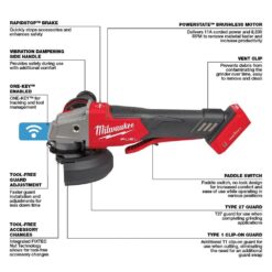 Milwaukee M18 FUEL 18V Lithium-Ion Brushless Cordless 4-1/2 in./5 in. Braking Grinder With Paddle Switch (Tool-Only) 2882-20