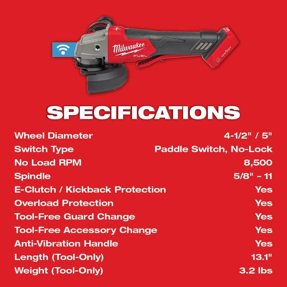 Milwaukee M18 FUEL 18V Lithium-Ion Brushless Cordless 4-1/2 in./5 in. Braking Grinder With Paddle Switch (Tool-Only) 2882-20