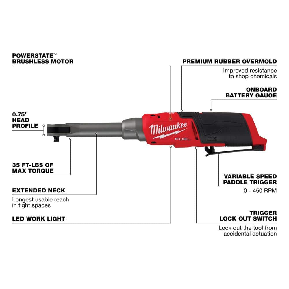 Milwaukee M12 FUEL 12V Lithium-Ion Brushless Cordless 1/4 in. Extended Reach High Speed Ratchet (Tool Only) 2568-20