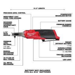 Milwaukee M12 FUEL 12V Lithium-Ion Brushless Cordless High Speed 1/4 in. Ratchet (Tool-Only) 2566-20