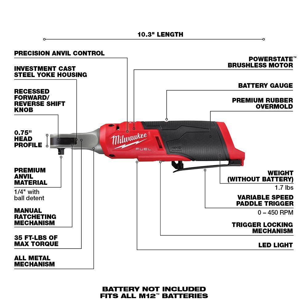 Milwaukee M12 FUEL 12V Lithium-Ion Brushless Cordless High Speed 1/4 in. Ratchet (Tool-Only) 2566-20