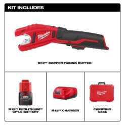 Milwaukee M12 12V Lithium-Ion Cordless Copper Tubing Cutter Kit with 1.5 Ah Battery, Charger and Hard Case 2471-21