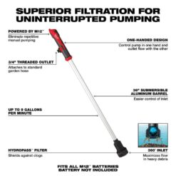 Milwaukee M12 12-Volt Lithium-Ion Cordless 9 GPM 0 hp. Submersible Stick Water Transfer Pump (Tool Only) 2579-20