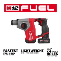 Milwaukee M12 FUEL 12V Lithium-Ion Brushless Cordless 5/8 in. SDS Plus Rotary Hammer Kit with One 4.0Ah Battery and Bag 2508-21XC