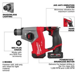 Milwaukee M12 FUEL 12V Lithium-Ion Brushless Cordless 5/8 in. SDS Plus Rotary Hammer Kit with One 4.0Ah Battery and Bag 2508-21XC