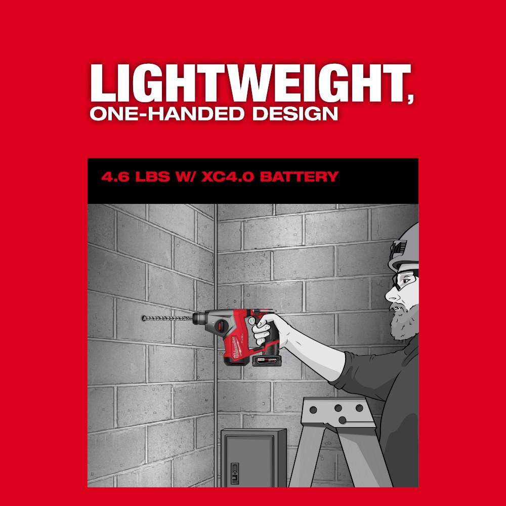 Milwaukee M12 FUEL 12V Lithium-Ion Brushless Cordless 5/8 in. SDS Plus Rotary Hammer Kit with One 4.0Ah Battery and Bag 2508-21XC