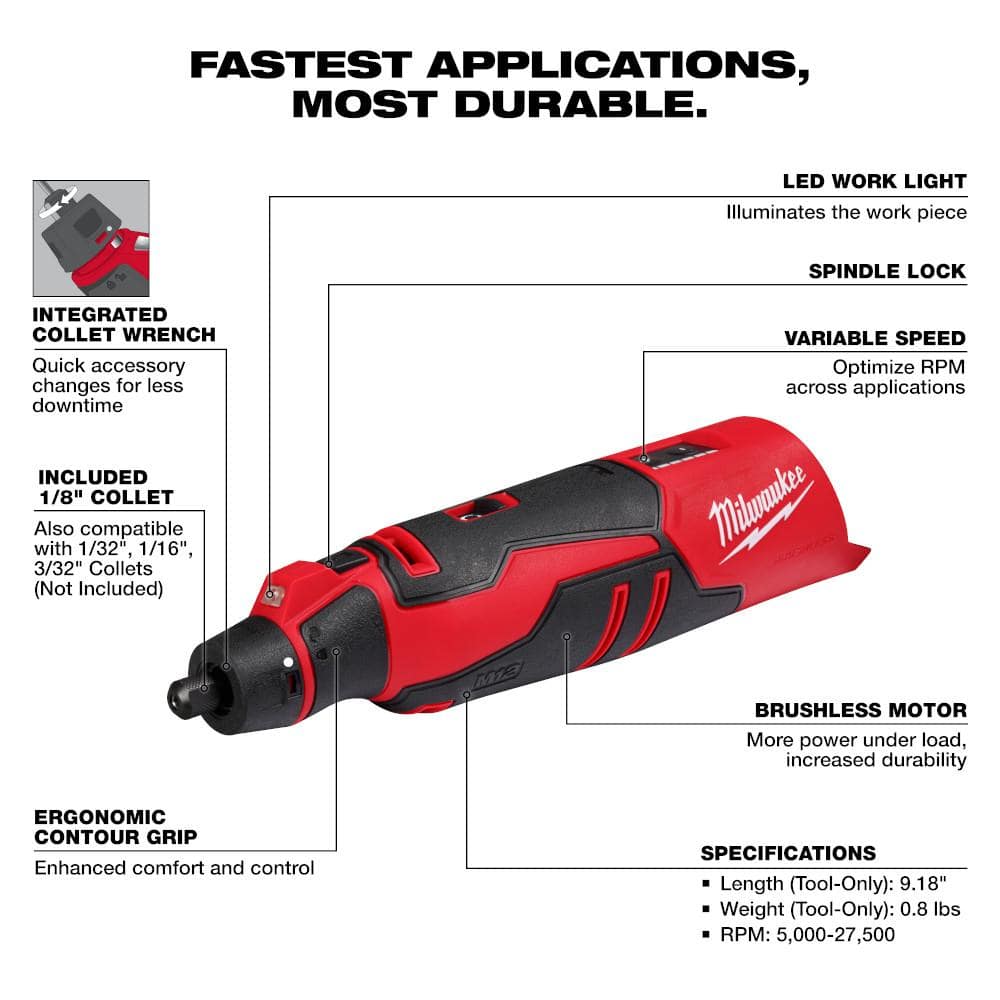 Milwaukee M12 12V Lithium-Ion Cordless Brushless Rotary Tool (Tool-Only) 2525-20