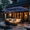 Sunshine Valley 15-Feet Steel Blue No-tilt Market Patio Umbrella with Lights and with Base