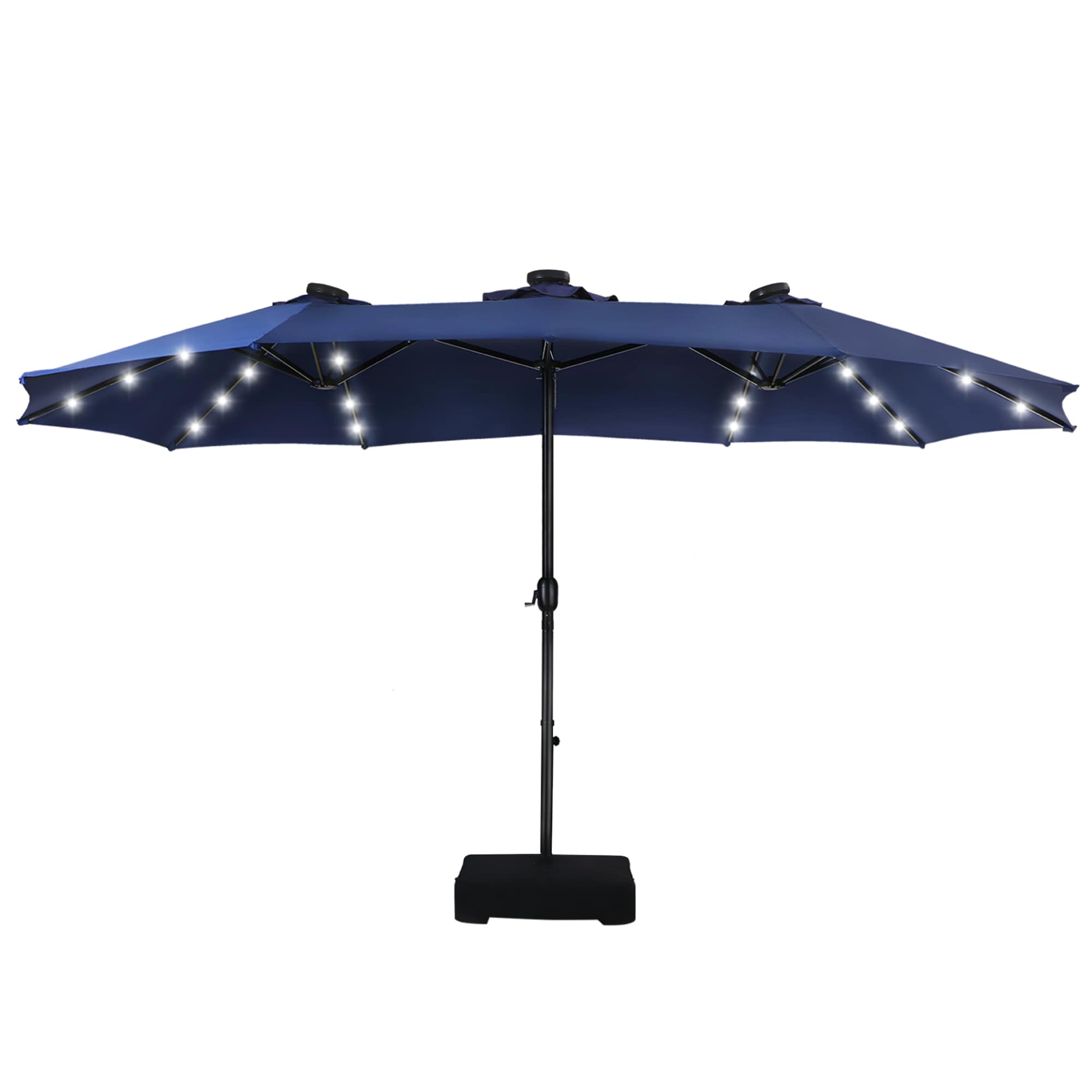 Sunshine Valley 15-Feet Steel Blue No-tilt Market Patio Umbrella with Lights and with Base