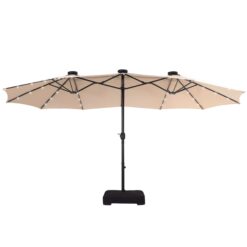 Sunshine Valley 15-Feet Steel Beige No-tilt Market Patio Umbrella with Lights and with Base