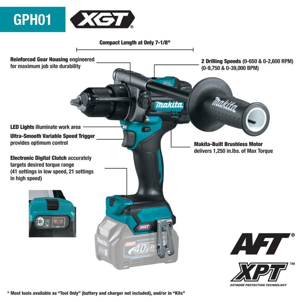 Makita 40V Max XGT Brushless Cordless 1/2 in. Hammer Driver-Drill, Tool Only GPH01Z