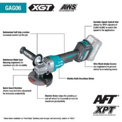 Makita 40V Max XGT Brushless Cordless 4-1/2/5 in. Paddle Switch Angle Grinder with Electric Brake, AWS Capable (Tool Only) GAG06Z