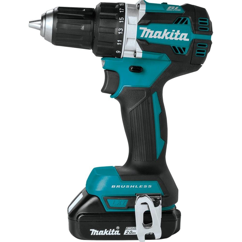 Makita 18V LXT Lithium-Ion Compact Brushless Cordless 1/2 in. Driver-Drill Kit w/ (2) Batteries (2.0Ah), Charger, Bag XFD12R