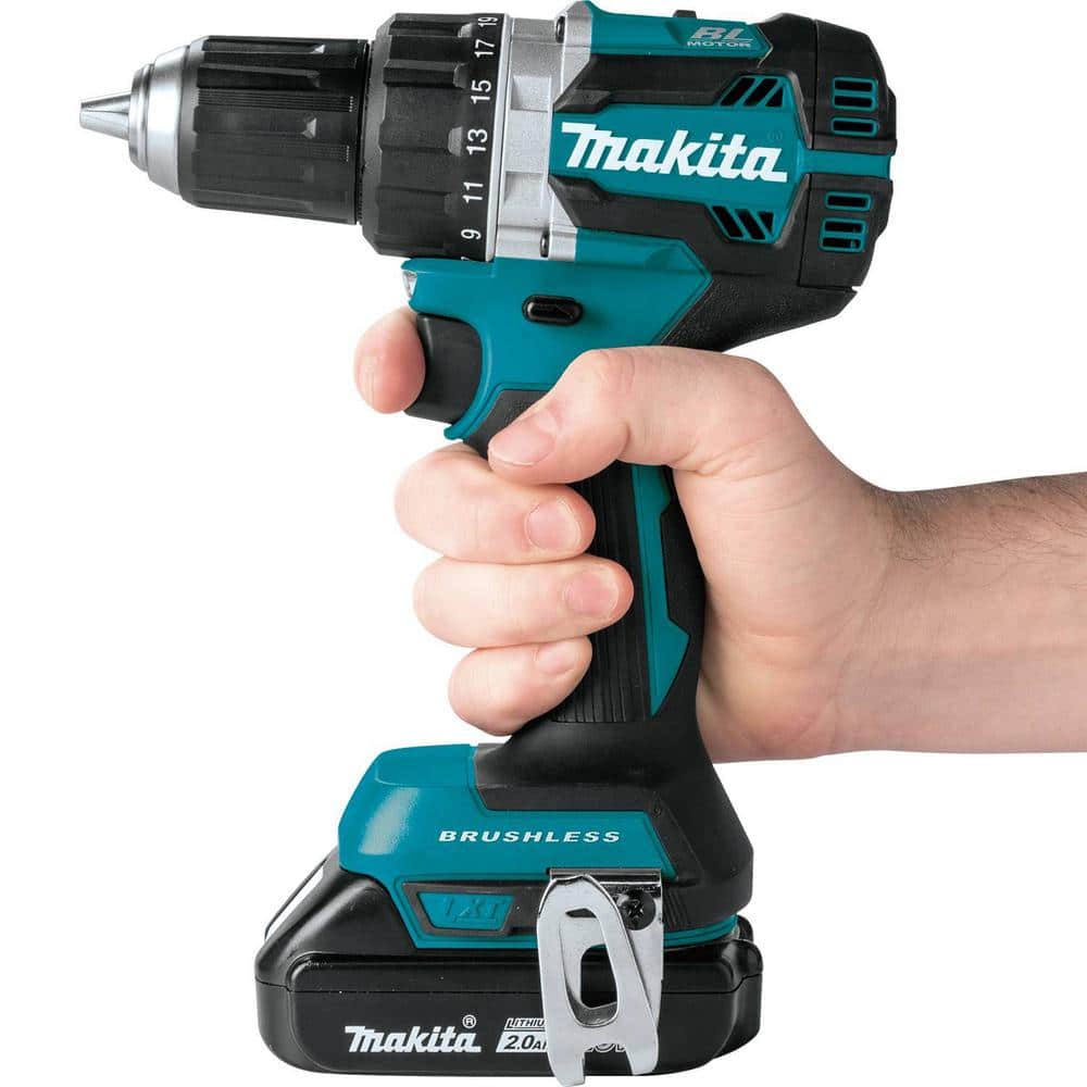 Makita 18V LXT Lithium-Ion Compact Brushless Cordless 1/2 in. Driver-Drill Kit w/ (2) Batteries (2.0Ah), Charger, Bag XFD12R