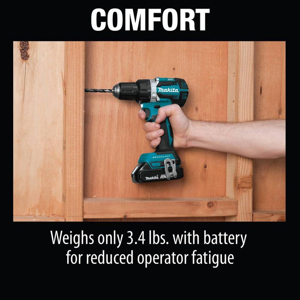 Makita 18V LXT Lithium-Ion Compact Brushless Cordless 1/2 in. Driver-Drill Kit w/ (2) Batteries (2.0Ah), Charger, Bag XFD12R