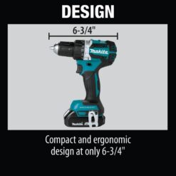 Makita 18V LXT Lithium-Ion Compact Brushless Cordless 1/2 in. Driver-Drill Kit w/ (2) Batteries (2.0Ah), Charger, Bag XFD12R