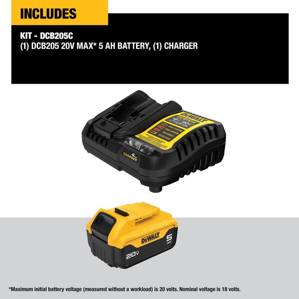 DEWALT 20-Volt Maximum XR 5.0 Ah Battery Pack and Charger DCB205C