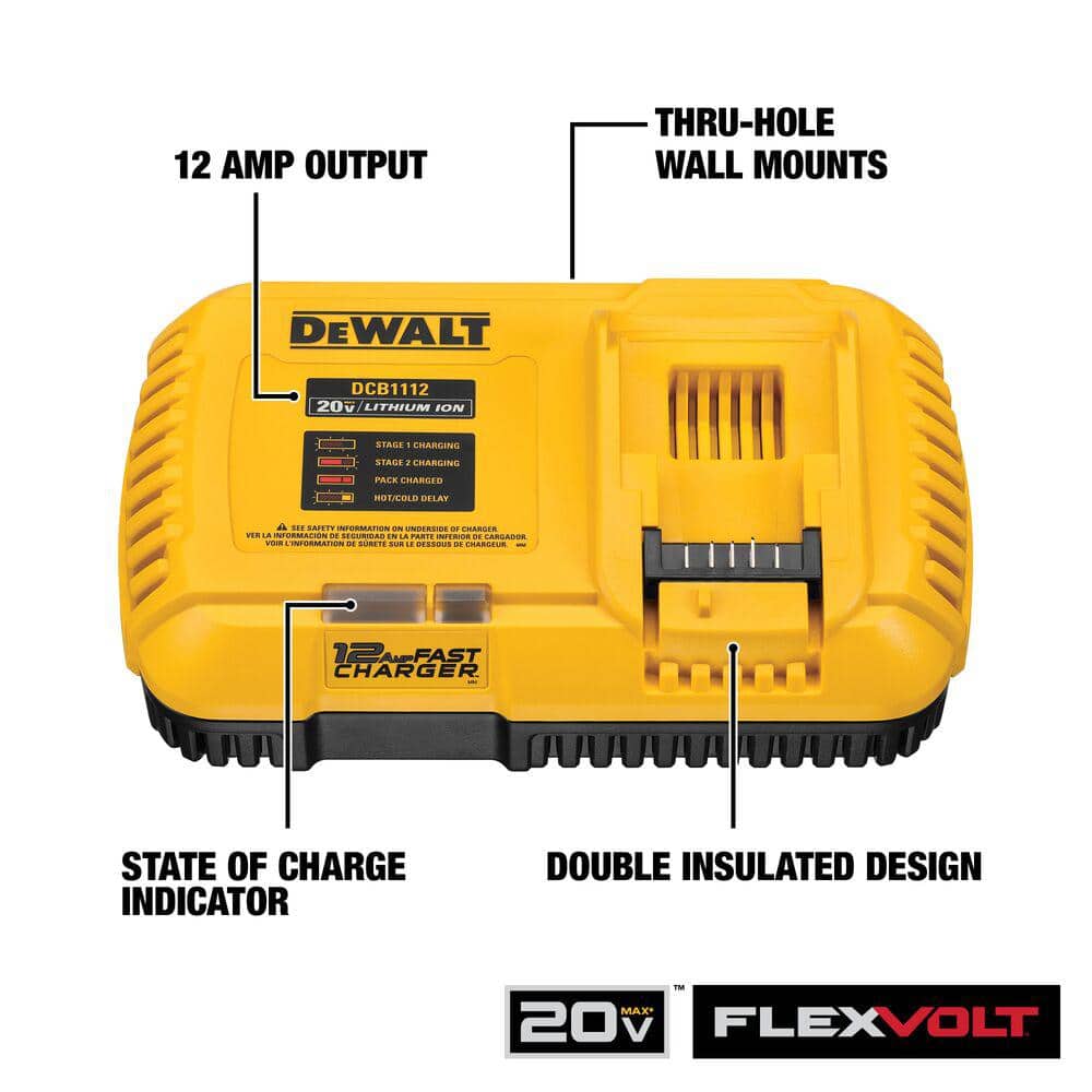 DEWALT 20V and FLEXVOLT 12 Amp Fan Cooled Fast Charger DCB1112