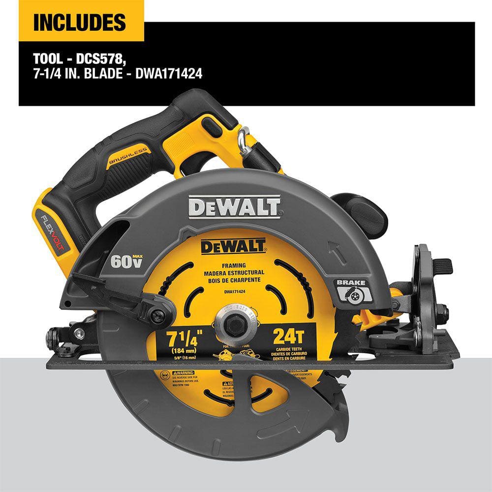DEWALT FLEXVOLT 60V MAX Cordless Brushless 7-1/4 in. Circular Saw with Brake (Tool Only) DCS578B