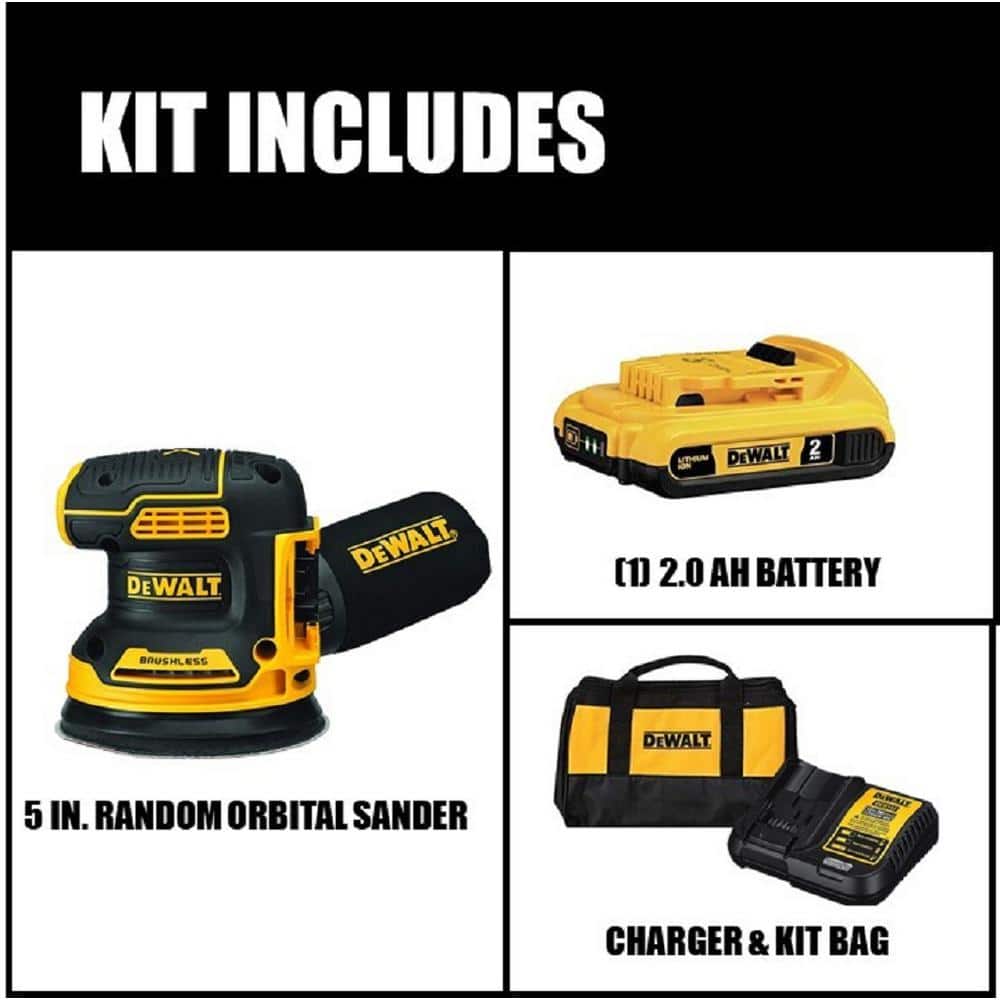 DEWALT 20V MAX XR Cordless Brushless 5 in. Random Orbital Sander with (1) 20V Battery 2.0Ah and Charger DCW210D1