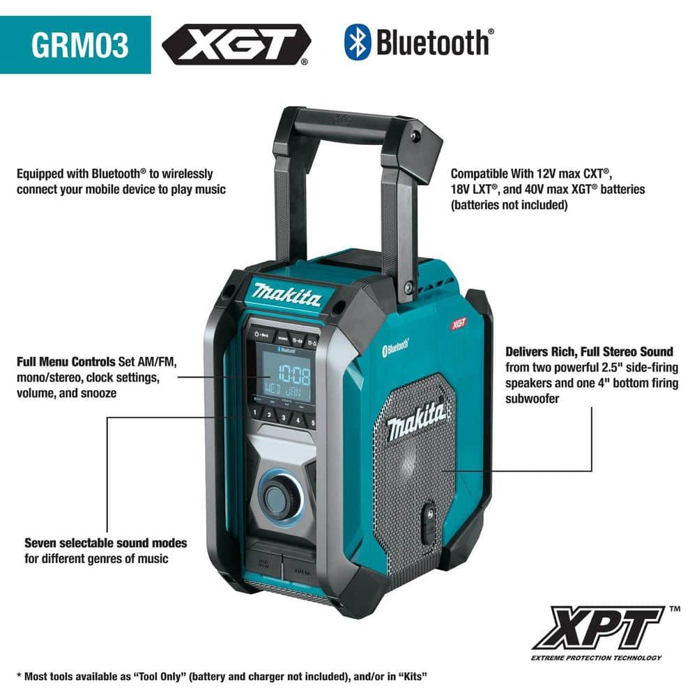Makita 40V Max XGT Cordless Bluetooth Job Site Radio, Tool Only GRM03