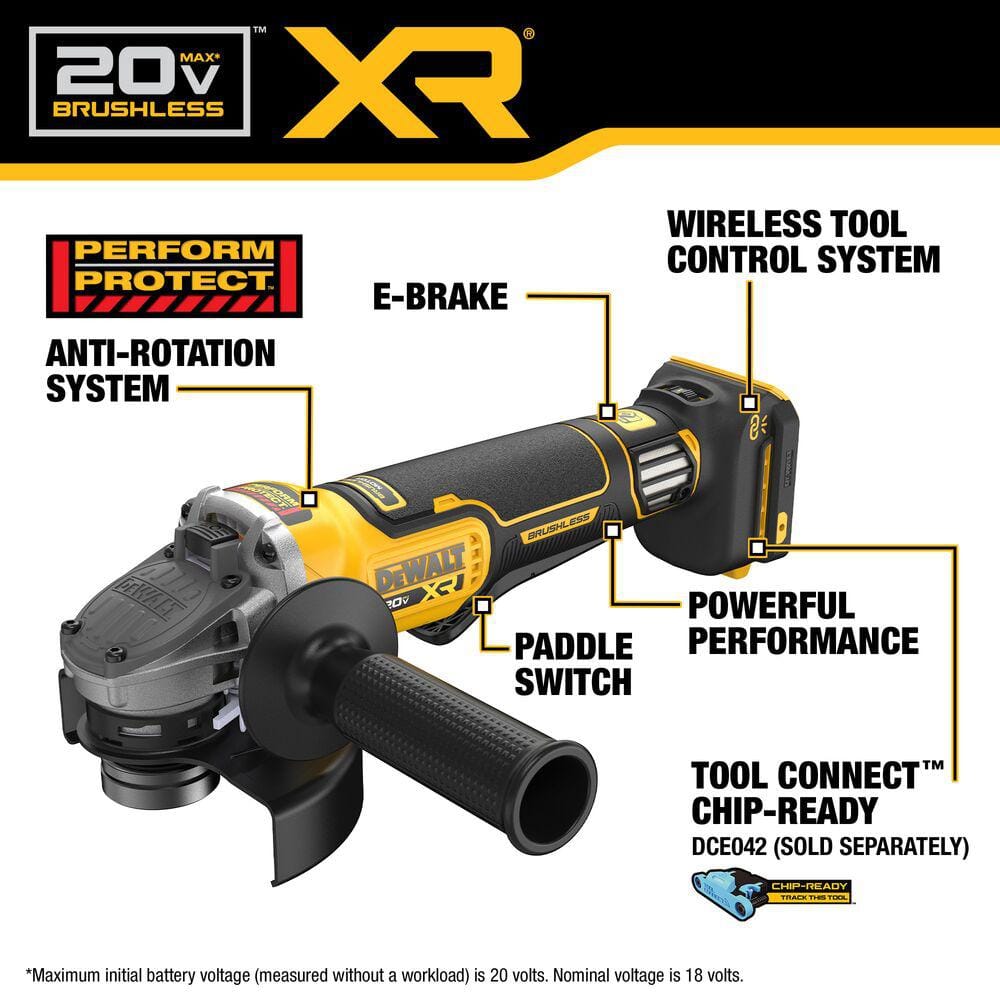 DEWALT 20V XR Cordless 4-1/2. in. to 5 in. Variable Speed Angle Grinder (Tool Only) DCG410VSB