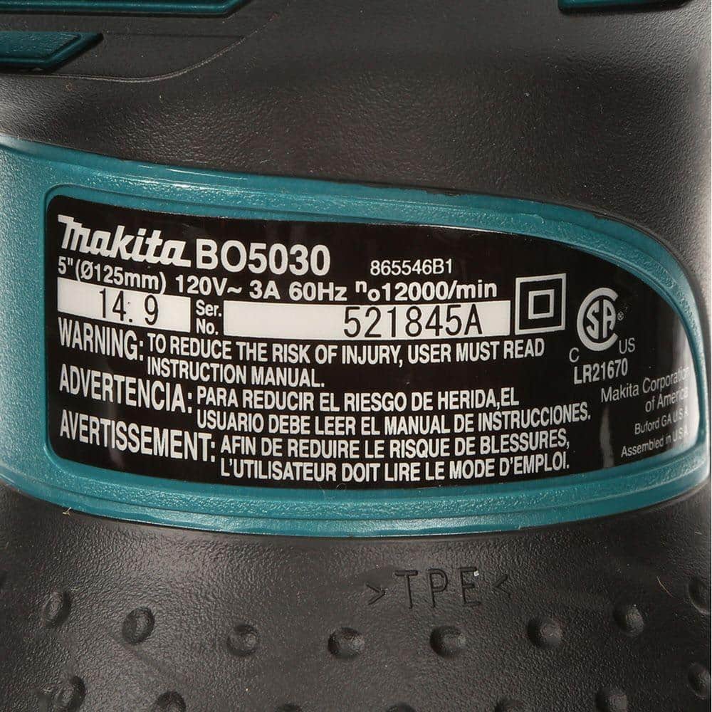 Makita 3 Amp 5 in. Corded Palm Grip Random Orbital Sander with Dust Bag, Hard Case BO5030K