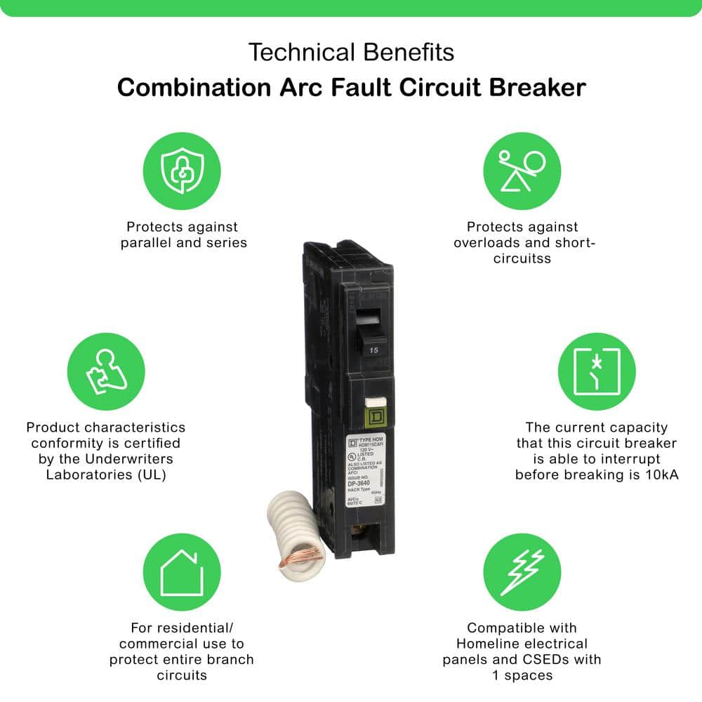 Square D Homeline 15 Amp Single-Pole Combination Arc Fault Circuit Breaker(HOM115CAFIC) HOM115CAFIC