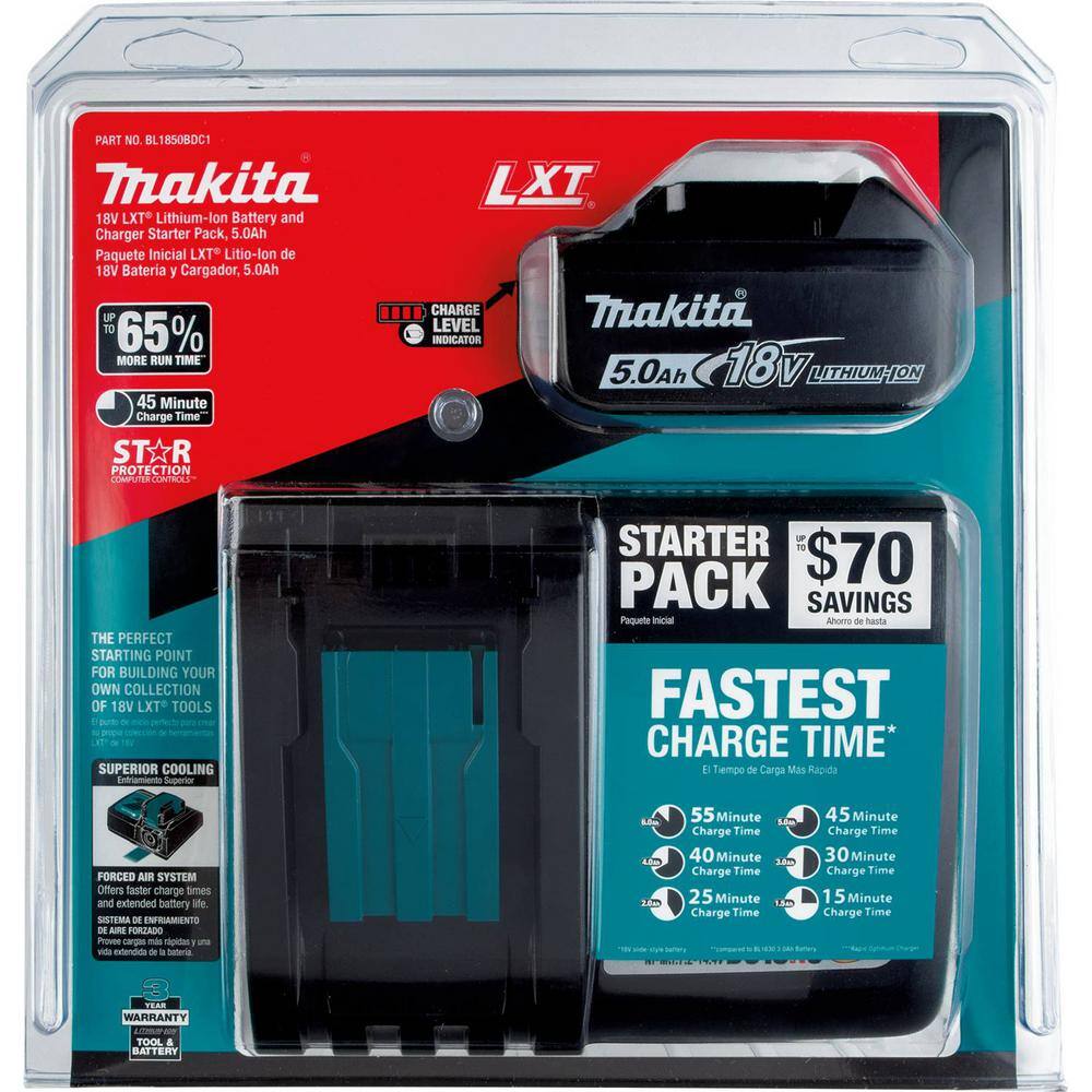 Makita 18V 5.0Ah LXT Lithium-Ion Battery and Charger Starter Pack BL1850BDC1