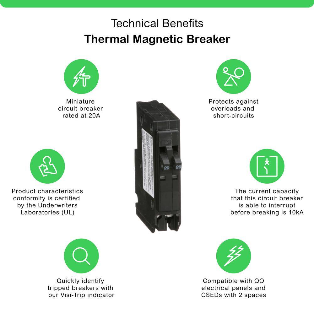 Square D QO 2-20 Amp Single-Pole Tandem Circuit Breaker QO2020C