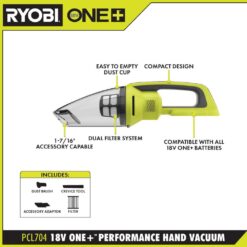 RYOBI ONE+ 18V Cordless Performance Hand Vacuum Kit with 2.0 Ah Battery and Charger PCL704K