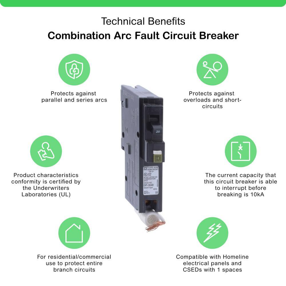 Square D Homeline 20 Amp Single-Pole Combination Arc Fault Circuit Breaker(HOM120CAFIC) HOM120CAFIC