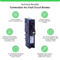 Square D Homeline 15 Amp Single-Pole Plug-On Neutral Combination Arc Fault Circuit Breaker(HOM115PCAFIC) HOM115PCAFIC