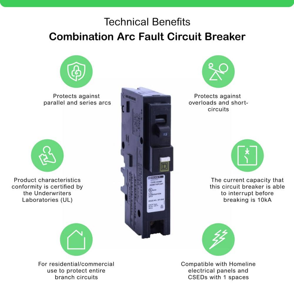 Square D Homeline 15 Amp Single-Pole Plug-On Neutral Combination Arc Fault Circuit Breaker(HOM115PCAFIC) HOM115PCAFIC