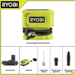RYOBI ONE+ 18V Cordless High Pressure Inflator Kit with 2.0 Ah Battery and Charger PCL001K1