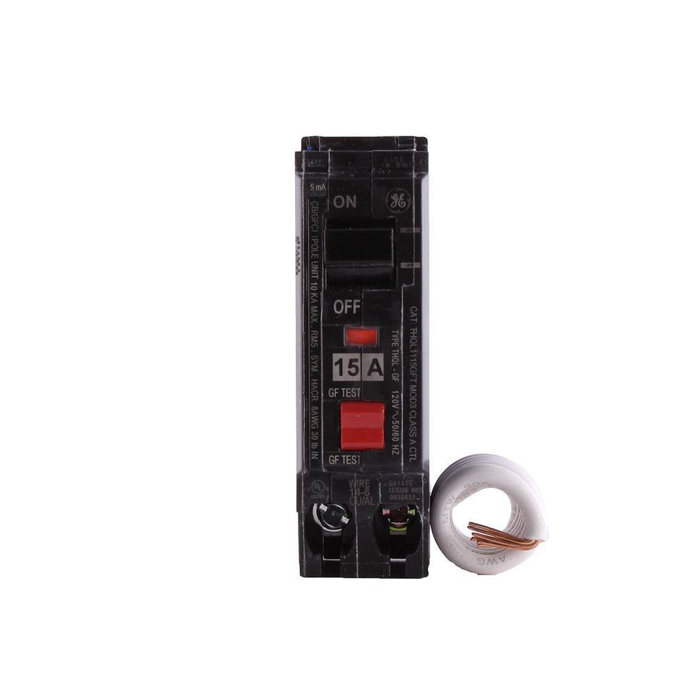 GE 15 Amp Single Pole Ground Fault Breaker with Self-Test THQL1115GFTP