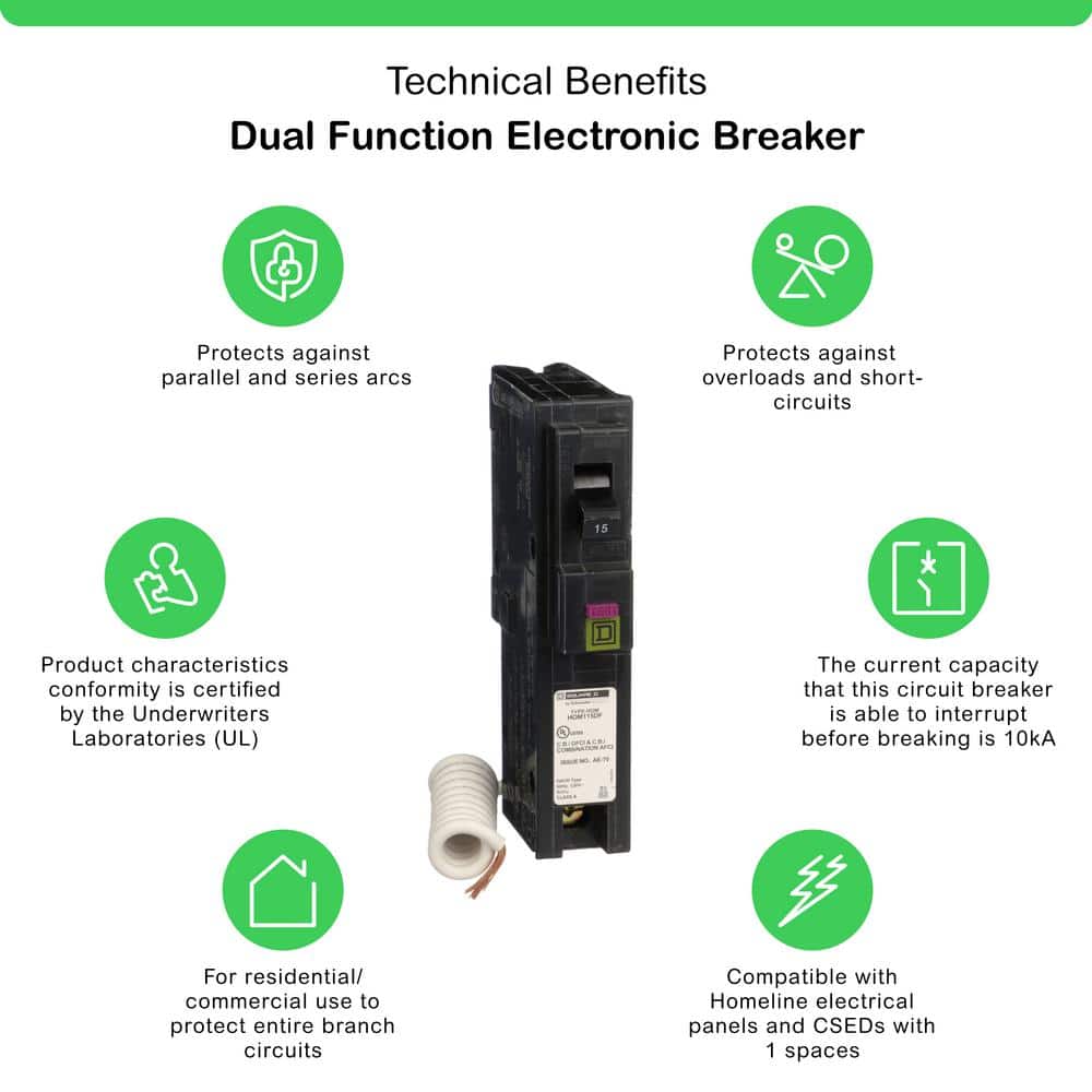 Square D Homeline 15 Amp Single-Pole Dual Function (CAFCI and GFCI) Circuit Breaker HOM115DFC