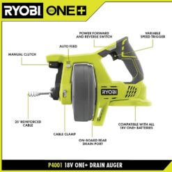 RYOBI ONE+ 18V Drain Auger (Tool Only) P4001